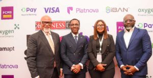From left: Director General, Africa eGovernance Conference, Dr. Adeyinka Adeyemi; Chief Technology Officer, First City Monument Bank (FCMB), Mr. Blessing Ehize and Divisional Head, Payments and Merchant Solutions, FCMB, Oladapo Alabede, at the BusinessDay Fintech Summit held in Lagos on April 22, 2026.