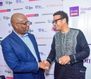 Divisional Head, Agribusiness and Non-Oil Exports, First City Monument Bank (FCMB), Mr. Kudzai Gumunyu (left), and Managing Director, Baban Gona, Mr. Kola Masha, at the BusinessDay Future of Agriculture Conference held in Lagos, recently.