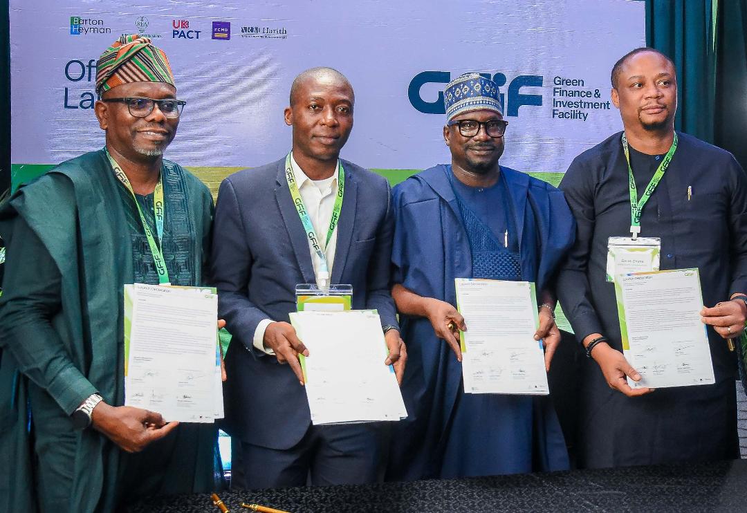 From left: Managing Partner, Barton Heyman Limited, Olumide Lala; Head, Renewable Energy, First City Monument Bank (FCMB), Mr. Olujide Adesanya; Managing Director, Rural Electrification Agency (REA), Mr. Abba Aliyu and Chief Investment Officer, ARM Harith Infrastructure Investment Limited (ARMHIIL), Mr. Derek Chime, at the launch of the Green Finance Investment Facility (GFiF), a blended finance mechanism designed to mobilise funds for renewable energy.