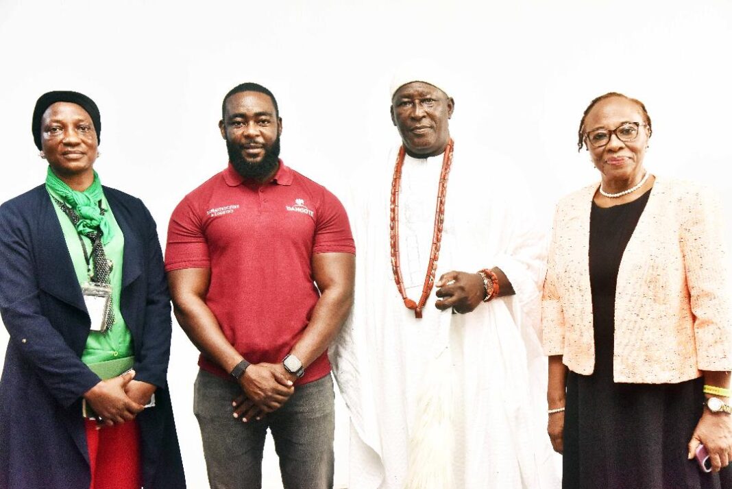 L-R: Director of Assessment, Federal Ministry of Environment, Abuja, Mrs. Rofikat Adebukunola Odetoro; Managing Director, Infrastructure & Logistics, Dangote Industries Limited, Capt. Jamil Abubakar; Alara of Araromi Seaside Kingdom, HRM Oba Adeoloye Olawole, and Chief Executive, Amiable Consulting & Logistics, Mrs. Aina Elizabeth Egharevba, at the Community Engagement in presence of government officials on the environmental, social impact of the proposed Dangote Industrial City/ Deep Seaport project at Araromi Seaside Kingdom, Ilaje Local Government Area, Ondo State on Tuesday 30 June 2026