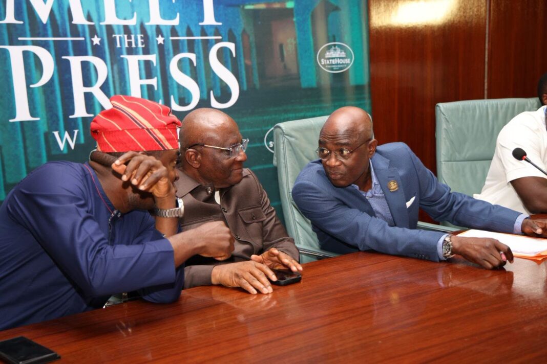 Governor Alia, right, with Bayo Onanuga and Temitop Ajayi
