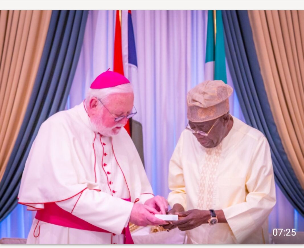 President Tinubu and Archbishop Paul R. Gallagher, the Secretary for Relations with States and International Organisations of the Holy See