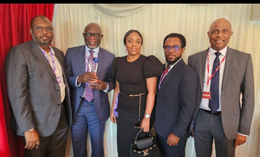 L-R: Executive Director, Asset Management Corporation of Nigeria (AMCON), *Dr Aminu Muhtar Dan Amu*; the award recipient, and Managing Director/CEO, AMCON, *Mr Gbenga Alade*, and his wife, *Mrs Yetunde*; Head, Corporate Communications Department, *Mr Jude Nwauzor*; and a Non-Executive Director, and Board Member of AMCON, *Mr Charles Iyore*, at the just concluded 16th African Business Leadership Awards (ABLA) at House of Lords, United Kingdom.