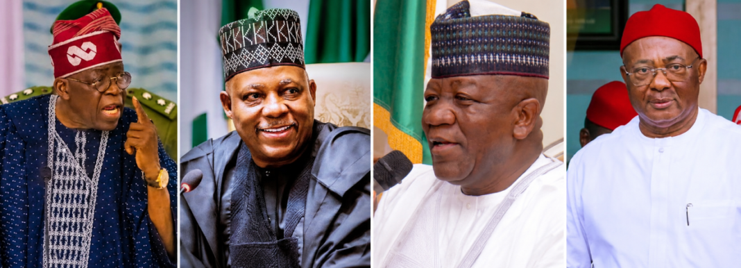 From left, Preident Tinubu, VP Shettima, Yari and Uzodimma