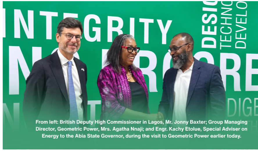 Mrs Agatha Nnaji, the Geometric Power Group Managing Director, received Jonny Baxter, the British Deputy High Commissioner, and Engr Kachi Etoluo, the Special Adviser to Governor Alex Otti on Power and Public Utilities