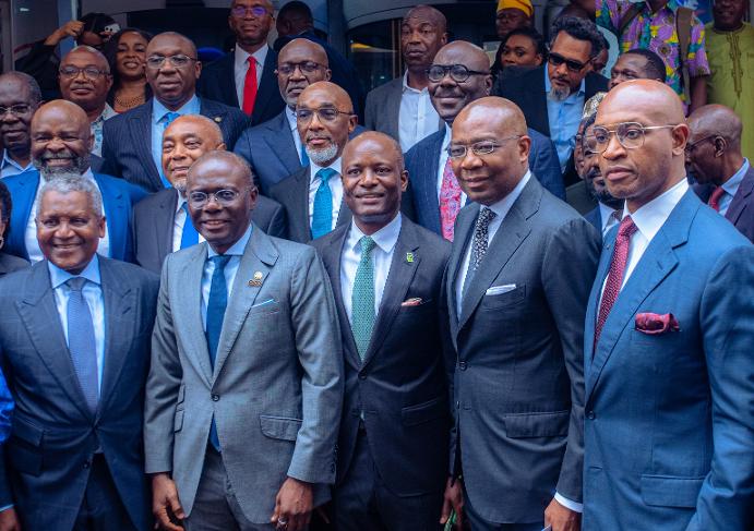 From left: President, Dangote Industries Limited, Alhaji Aliko Dangote; Governor Babajide Sanwo-Olu of Lagos State; Group Managing Director, Nigerian Exchange (NGX) Group, Mr. Temi Popoola; Chairman of Coronation Group Limited, Mr. Aigboje Aig-Imoukhuede and Group Chief Executive, FCMB Group Plc, Mr. Ladi Balogun, at the Opening Gong Ceremony and Facts Behind the Offer presentation of the Initial Public Offering of Dangote Petroleum Refinery and Petrochemicals at the NGX on September 14, 2026, in Lagos. FCMB Group is participating in the transaction through three operating companies - FCMB Capital Markets, CSL Stockbrokers and First City Monument Bank.
