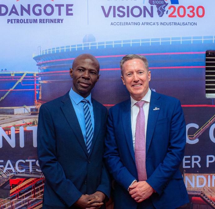 From left: Deputy Managing Director, FCMB Capital Markets Limited, Mr. Oyetunde Fadele and the Chief Executive Officer, Dangote Petroleum Refinery and Petrochemicals, Mr. David Bird, at the Opening Gong Ceremony and Facts Behind the Offer presentation of the Initial Public Offering of Dangote Petroleum Refinery and Petrochemicals at the NGX on September 14, 2026, in Lagos. FCMB Capital Markets is a joint issuing house.