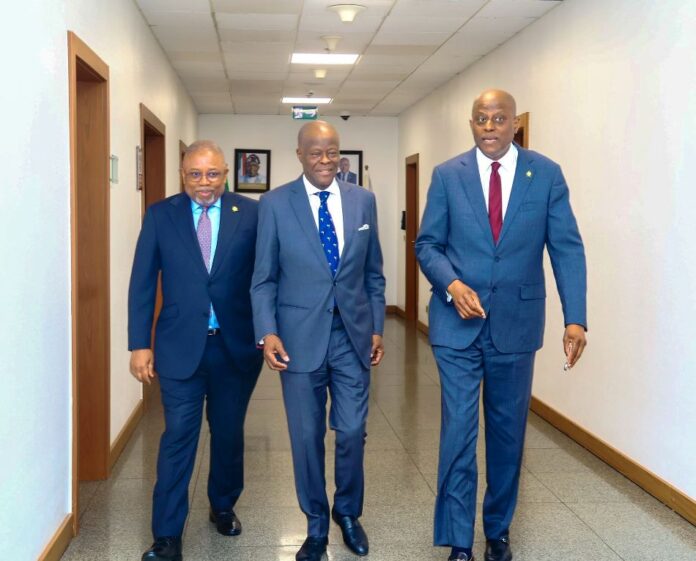 From Left to Right 1. Mr. Philip Ikeazor , Deputy Governor , Financial System Stability Directorate. CBN 2. Wale Edun: Honourable Minister of Finance and Coordinating Minister of the Economy. 3. Olayemi Cardoso : CBN Governor.