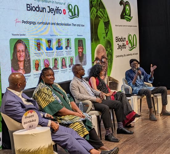 From left, Sam Omatseye, Dr Bisi Ayandike, Dr Ogaga Ifowodo, Professors Gopal and Jeyifo