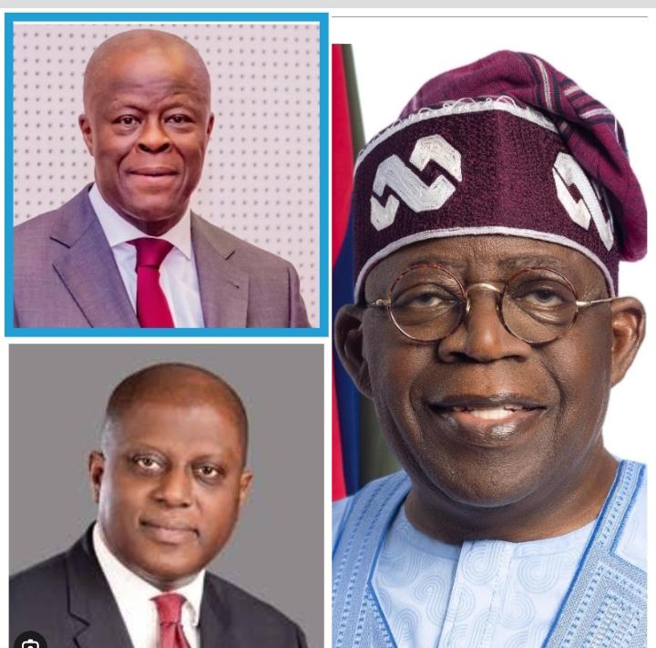 President Bola Tinubu, right, Wale Edun, top left, and Olayemi Cardoso
