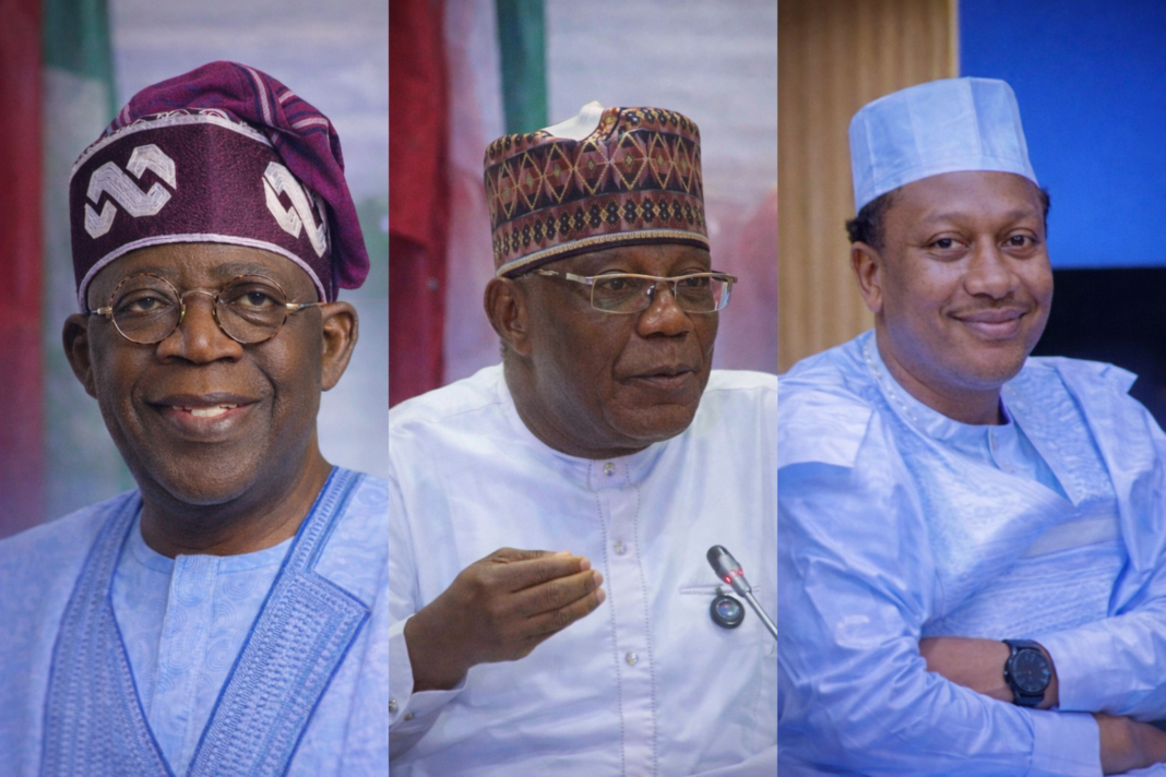 President Bola Tinubu, centre, Dr. Lanre Adebayo, top left, and Dr. Mustapha Jibril, leader of the Progressive Local Government Chairmen2