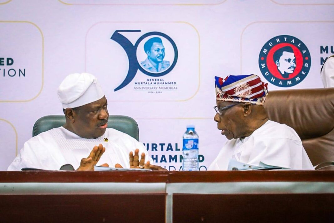 Senator George Akume, CON, who represented President Tinubu, and Olusegun Obasanjo at the 50th memorial anniversary