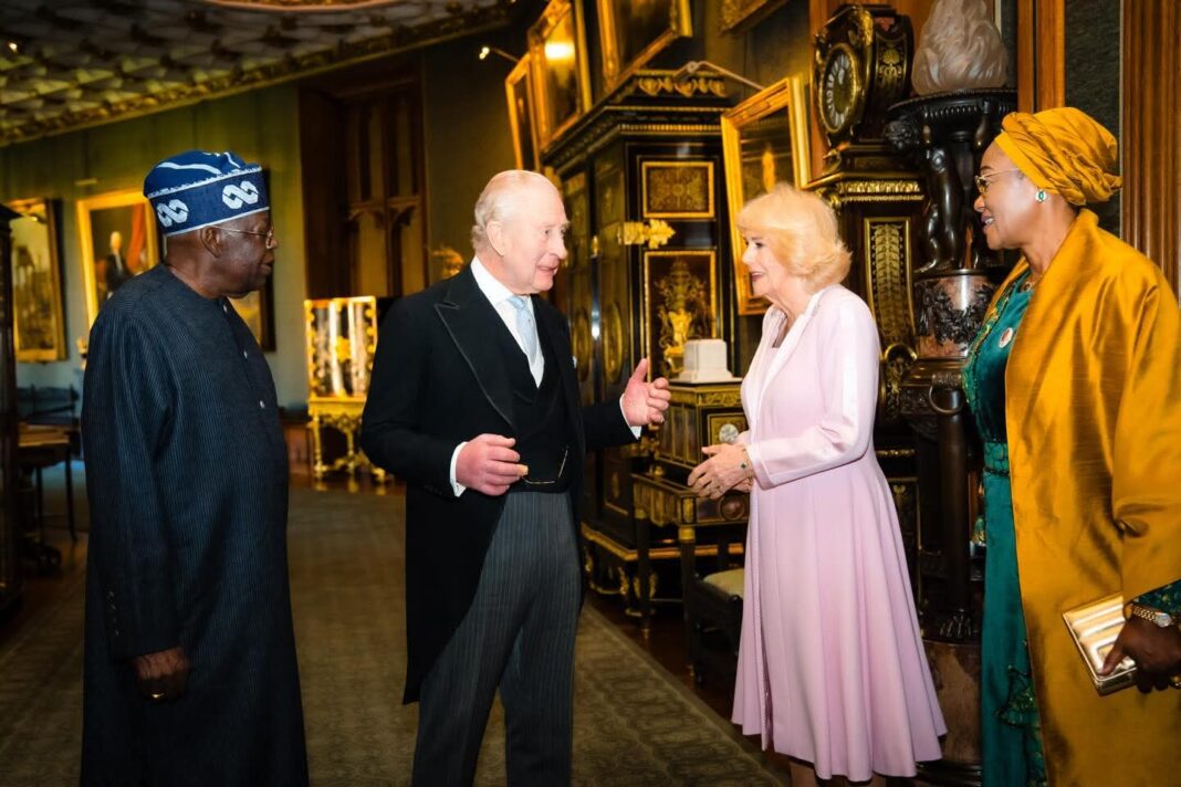 From left, President Bola Tinubu, King CharlesIII, his wife, Camilla, and Nigeria’s First Lady, Oluremi Tinubu