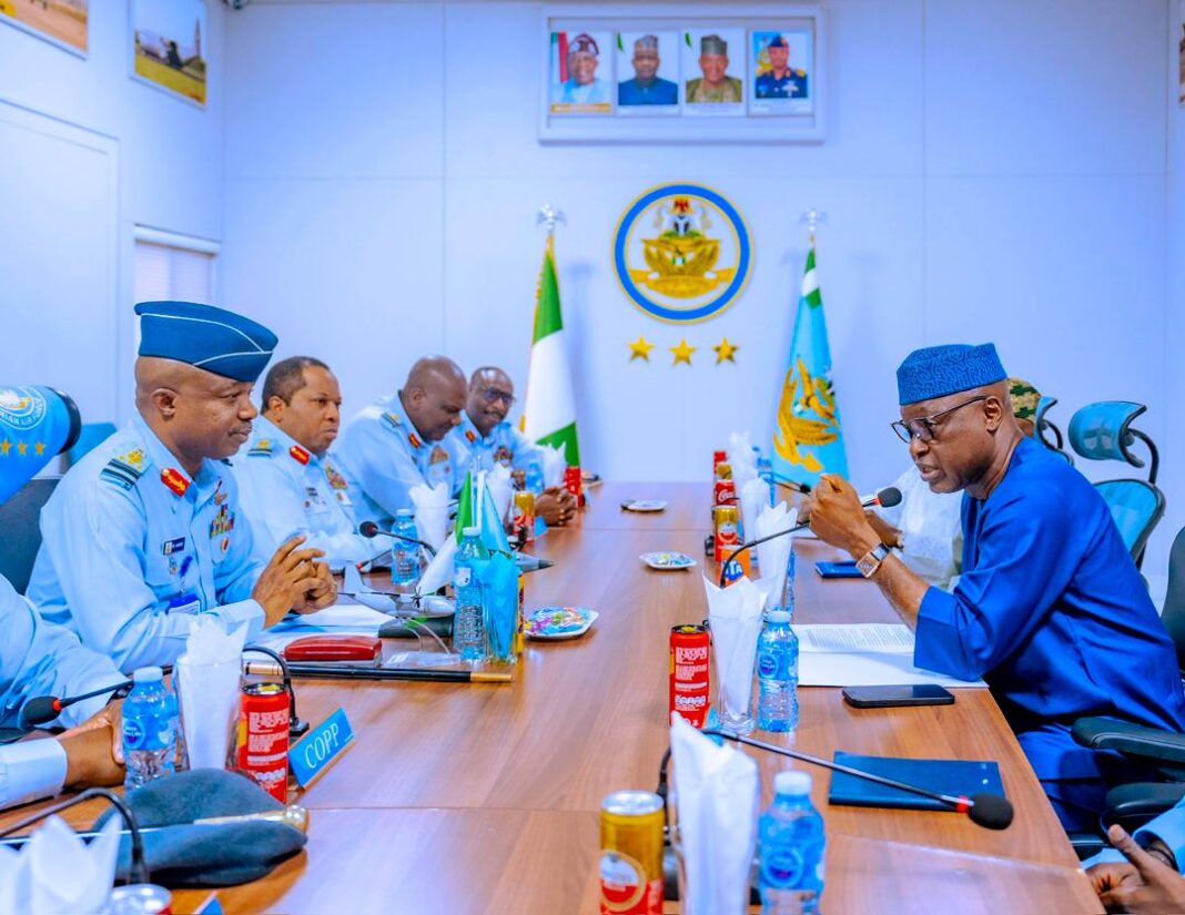 Governor Biodun Oyebanji and the Chief of Air Staff, Air Marshal Sunday Kelvin Aneke, and other officials of both sides at the meeting