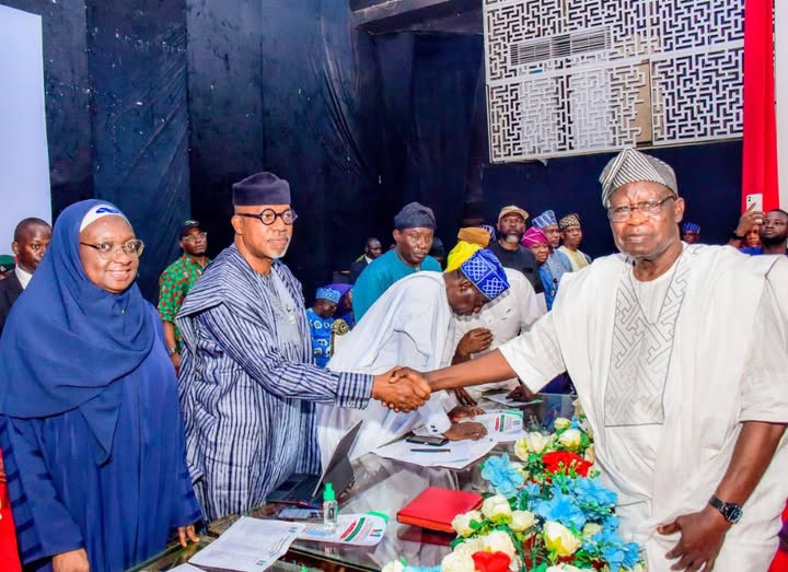 Governor Dapo Abiodun congratulating Chief Yemi Sanusi