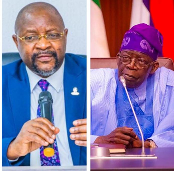 President Bola Tinubu, right, and Sunday Dare