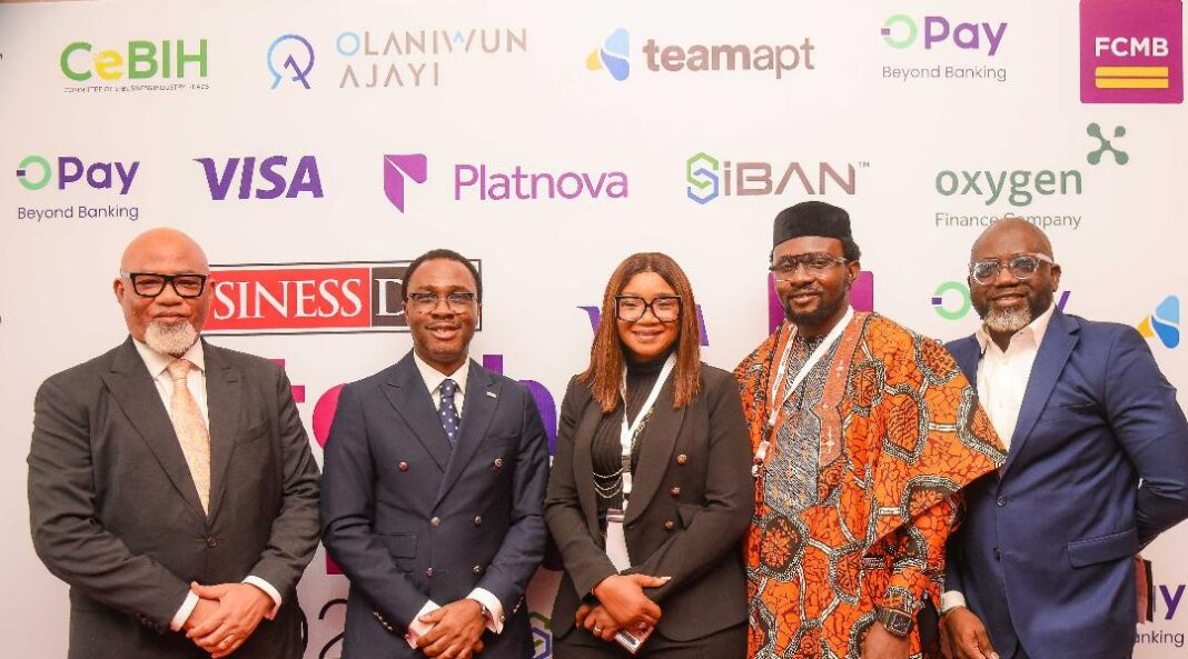 From left: Director General, Africa eGovernance Conference, Dr. Adeyinka Adeyemi; Chief Technology Officer, First City Monument Bank (FCMB), Mr. Blessing Ehize and President, Stakeholders in Blockchain Technology Association of Nigeria, Mr. Mela Claude-Ake and Divisional Head, Payments and Merchant Solutions, FCMB, Oladapo Alabede, at the BusinessDay Fintech Summit held in Lagos on April 22, 2026.