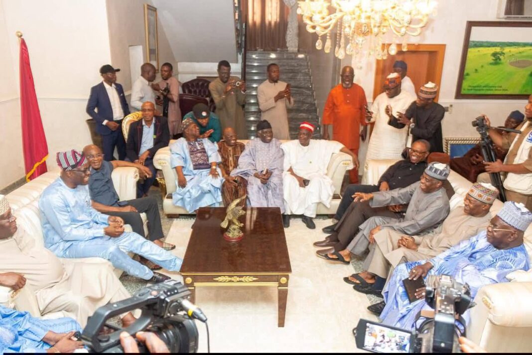 David Mark, Peter Obi, Atiku, and others during their visit to PDP