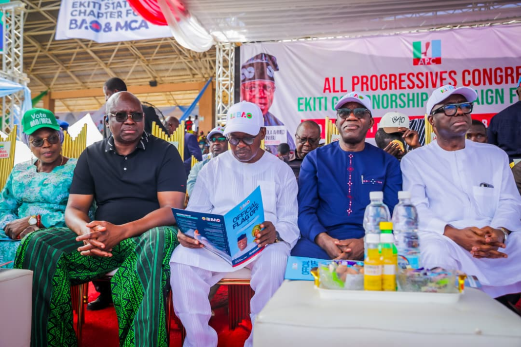 From right, former Governors Adebayo, Fayemi, Oni and Fayose