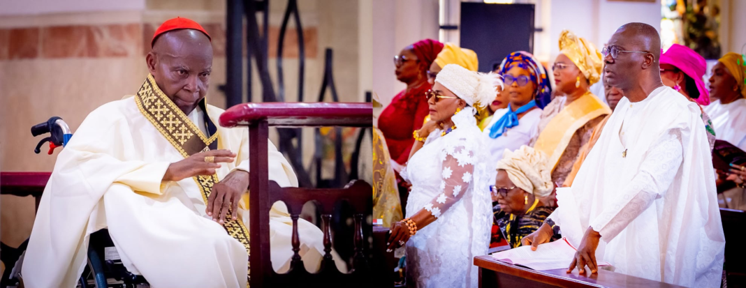 His Eminence, Anthony Cardinal Olubunmi Okogie, left, Governor Babajide Sanwo-Olu, and others