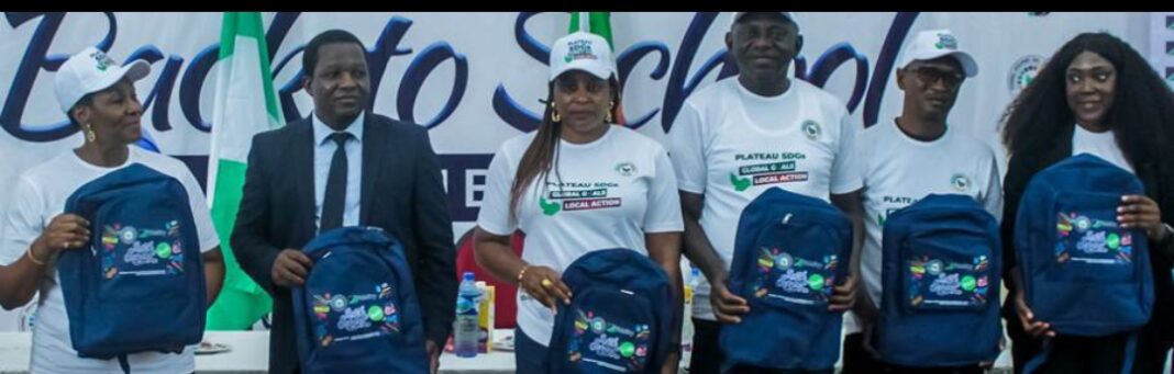 L-R: Mrs. Nanbam Danjuma-Lot, Project Coordinator of the Plateau State Sustainable Development Goals (SDGs); Mr. Shunom Leo, Branch Leader, Fidelity Bank University of Jos Branch; Ms. Caroline Dafur, Plateau State Commissioner for Women Affairs and Social Development; Hon. Sunday Amuna, Executive Chairman, Plateau State Universal Basic Education Board (SUBEB); Mr. Saje Joseph, Director of Planning, Research, and Statistics, Plateau State Ministry of Education; and Mrs. Victoria Abuka, Team Lead, Corporate Social Responsibility, Fidelity Bank Plc; at the Fidelity Helping Hands Programme (FHHP) Back-to-School outreach in Plateau State recently.