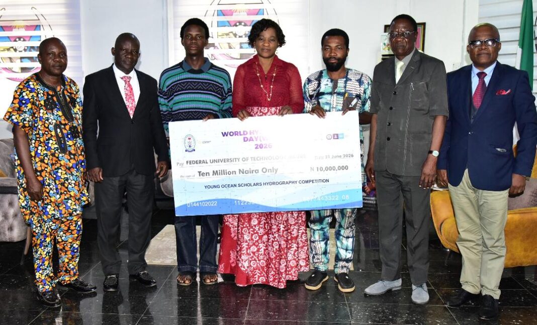 The winners with the Vice-Chancellor, Professor Adenike Oladiji and others