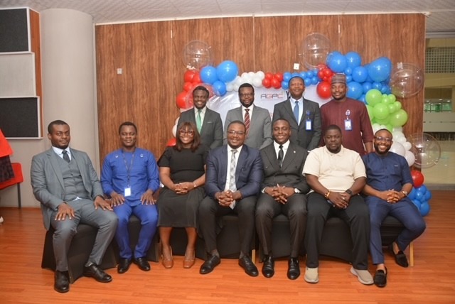 AGPC management team and inaugurated YPV Executive Committee members. Front row: (from left) Ashimedua Chukwura, Olumide Olanubi, Oluchi Arji, Engr. Chimezie Egbuna, Robert Amako, Olusegun Orojinmi and Nnaemeka Onu. Back row: (from left) GM Commercial, Mr. Christian Ihwiwhu, MD, Mr. James Makinde; GM Finance, Mr. Danladi Sulieman; and GM Human Resources, Mr. Kabiru Koko Rabiu