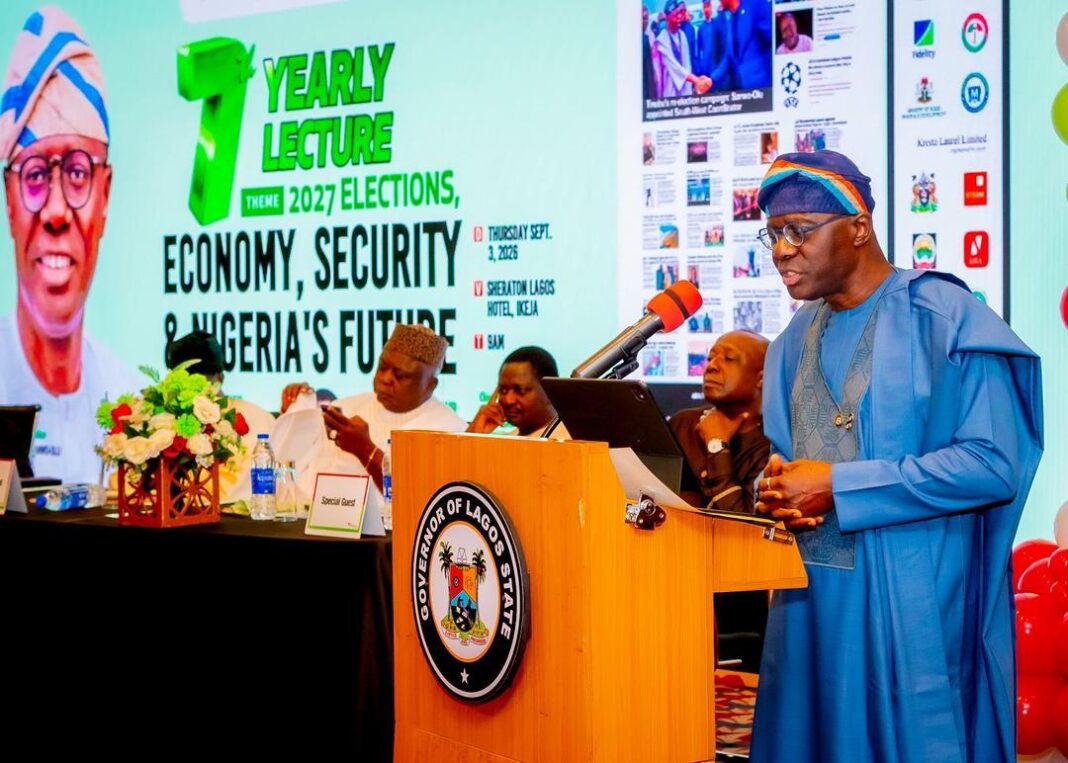 Governor of Lagos State, Mr. Babajide Sanwo-Olu delivering the 7th annual lecture of Freedom Online Newspaper themed: “2027 Elections, Economy, Security and Nigerians Future” at the Sheraton Hotel Lagos in Ikeja, on Thursday, September 3, 2026.