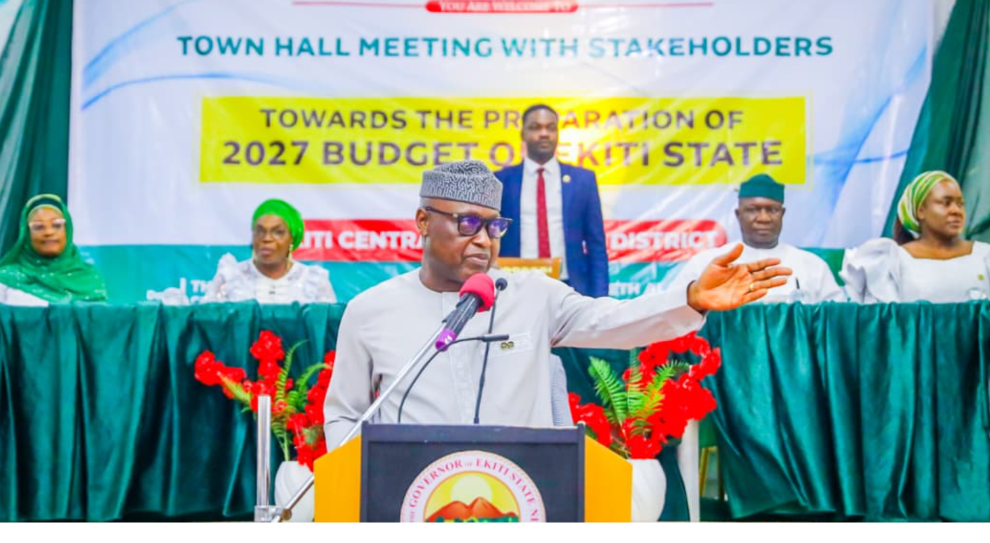Governor Oyebanji speaking during a Town Hall Meeting with stakeholders from Ekiti Central Senatorial District