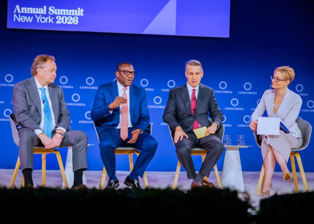 From left: Scott Monteith, President and CEO of Avalon Advanced Materials; Bala Wunti, CEO of World Energy Council Nigeria; Steven Fox, founder and Executive Chairman of political risk consultancy Veracity Worldwide; and Alix Steel, Principal at DrivePath Advisors and former Bloomberg Television anchor, during the panel session, “Rare Currency: Critical Minerals in a Shifting Global Economy,” at the 2026 Concordia Annual Summit, held alongside the United Nations General Assembly in New York.
