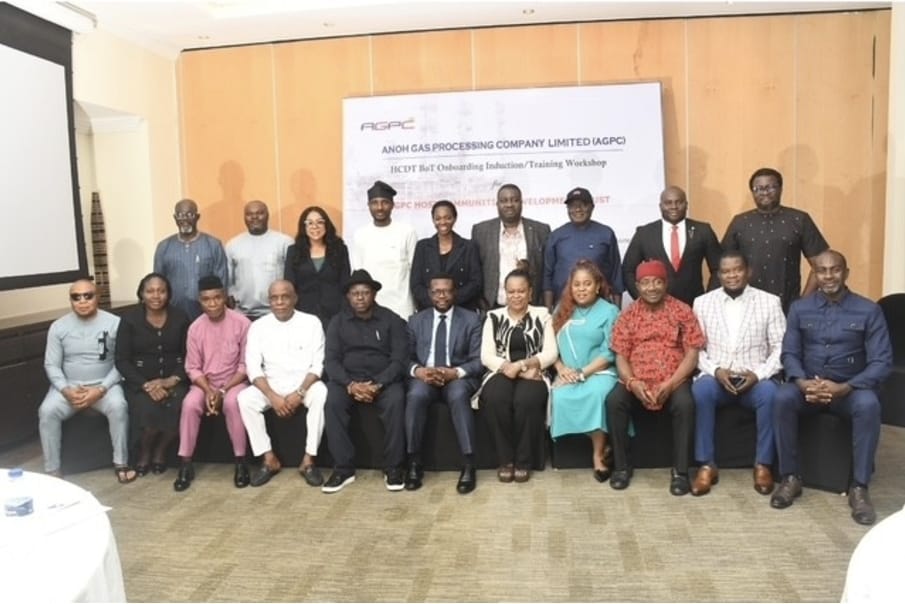 HCDT Board Chairman, Engr. Gideon Nweze (fifth left); Managing Director of AGPC, Mr. James Makinde (sixth left); and NMDPRA representative, Madam Ngozi Asogwa (seventh left), all in the front row, with other members of the HCDT Board and AGPC representatives at the inauguration