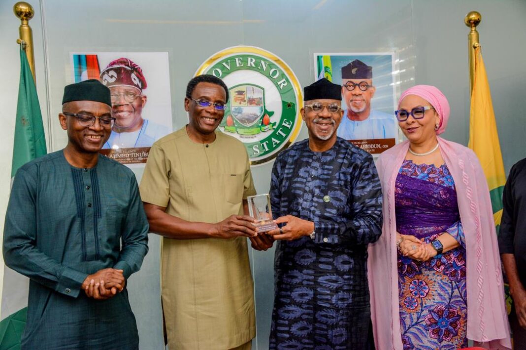 L-R:The Executive Vice President,Gas,Power and New Energy,Nigeria National Petroleum Company Ltd;Mr. Olalekan Ogunleye,Group Chief Finance Officer,Mr Dapo Segun,Ogun State Governor; Prince Dapo Abiodun and the Chief Relations Officer; Mrs Morenike Adewunmi during the visit of Nigeria National Petroleum Company Ltd team to the Governor on Wednesday