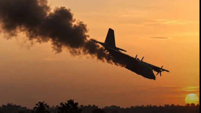 Silhouette of a plane crash landing