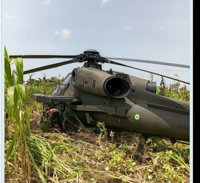 The NAF helicopter that made emergency landing on a farm in Benue